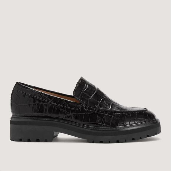 NEW Everlane Black Leather Croc-Embossed The Lug Chunky Loafer - Picture 1 of 12